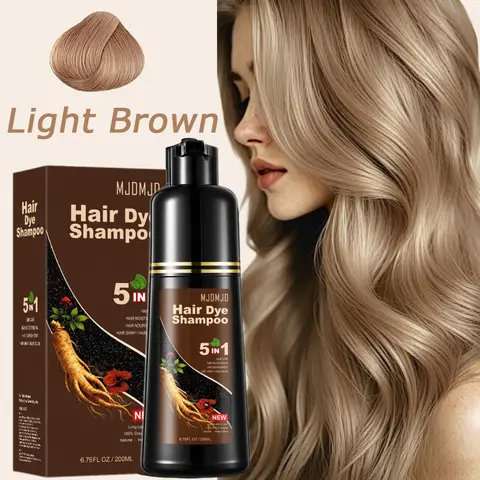 MJDMJD 200ml Herbal Dark Chocolate Hair Dye Shampoo 5-in-1 - No Bleach Temporary Hair Color, Gray Coverage, Moisturizing, Nourishing, Instant Adults Use, At-Home Application, Travel Size, Unisex, Blonde Brown Shades