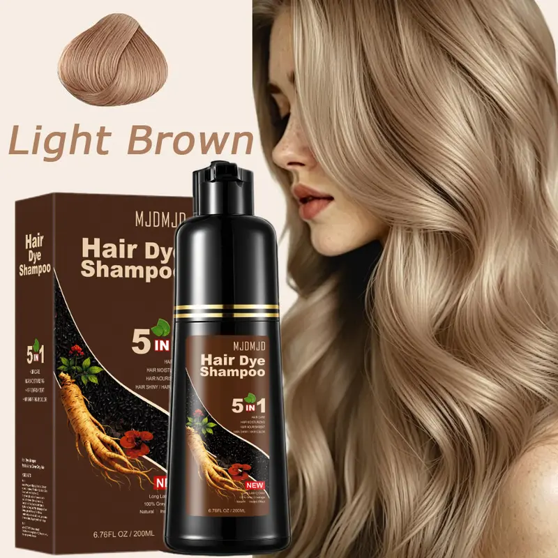 MJDMJD 200ml Herbal Dark Chocolate Hair Dye Shampoo 5-in-1 - No Bleach Temporary Hair Color, Gray Coverage, Moisturizing, Nourishing, Instant Adults Use, At-Home Application, Travel Size, Unisex, Blonde Brown Shades
