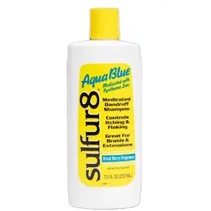 Sulfur8 Aqua Blue Medicated Dandruff Shampoo 7.5 Oz - Control Itching & Flaking, Fresh Berry Fragrance, Nourishing and Hydrating Formula