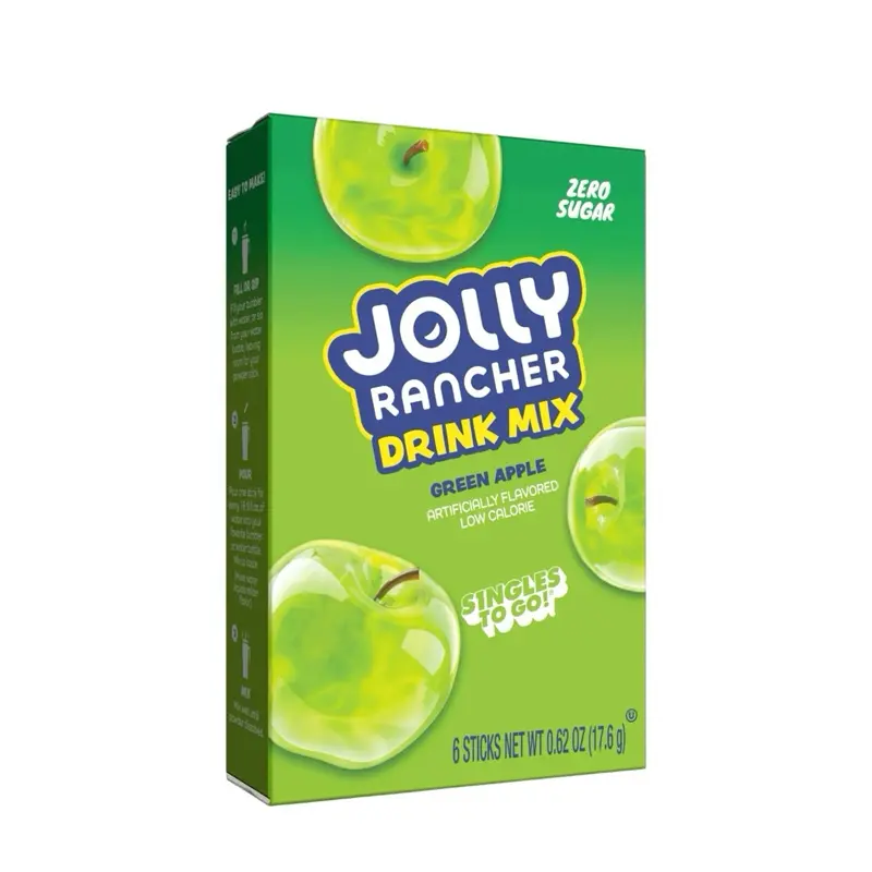 Jolly Rancher Zero Sugar Drink Mix - Green Apple Flavor 1 Box (6 sticks), Beverage, Healthy