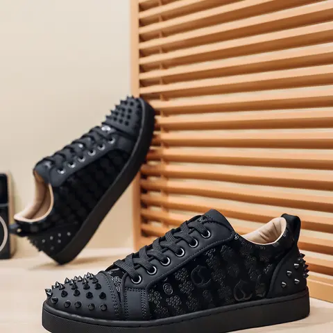 Men's Comfortable Punk Style Rivet Decorated Flat Shoes, Low Shoes, Walking Shoes, Multiple Styles, Casual Daily Wear, Trendy Design, All Seasons, Casual Trainers, Pu Leather Upper, Rivet Decoration