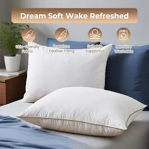 Peace Nest Medium-Firm Goose Feather Down Bed Pillows Set of 2 with Quilted Cover, Classic, Queen