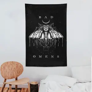 Bad Omens Moth Wall Tapestry, Gothic Moon & Insect Decor, Dark Aesthetic Room Art, Metalcore Band Merch Poster, Witchy Home Ornament, Alt Room Decor, Gift for Metal Fans