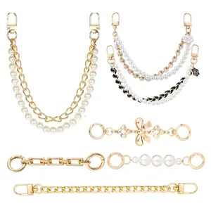 7 pcs Pearl Purse Chain Handbag Straps Bag Chain Metal Pearl Extender Chains Purse Chain Strap Extender for Purses, Bags, Wallet