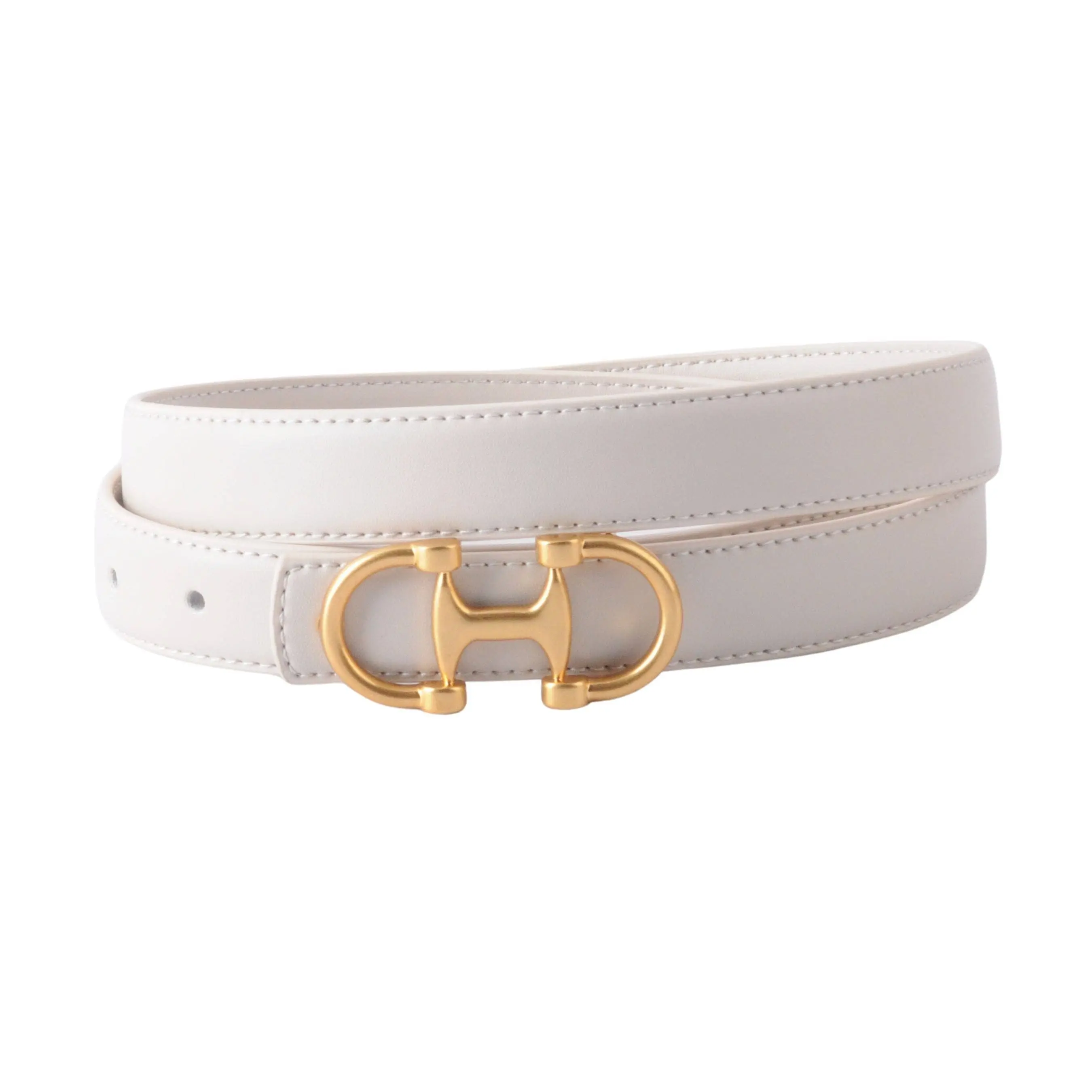 Stitched Clean Leather Belt with Horsebit Buckle
