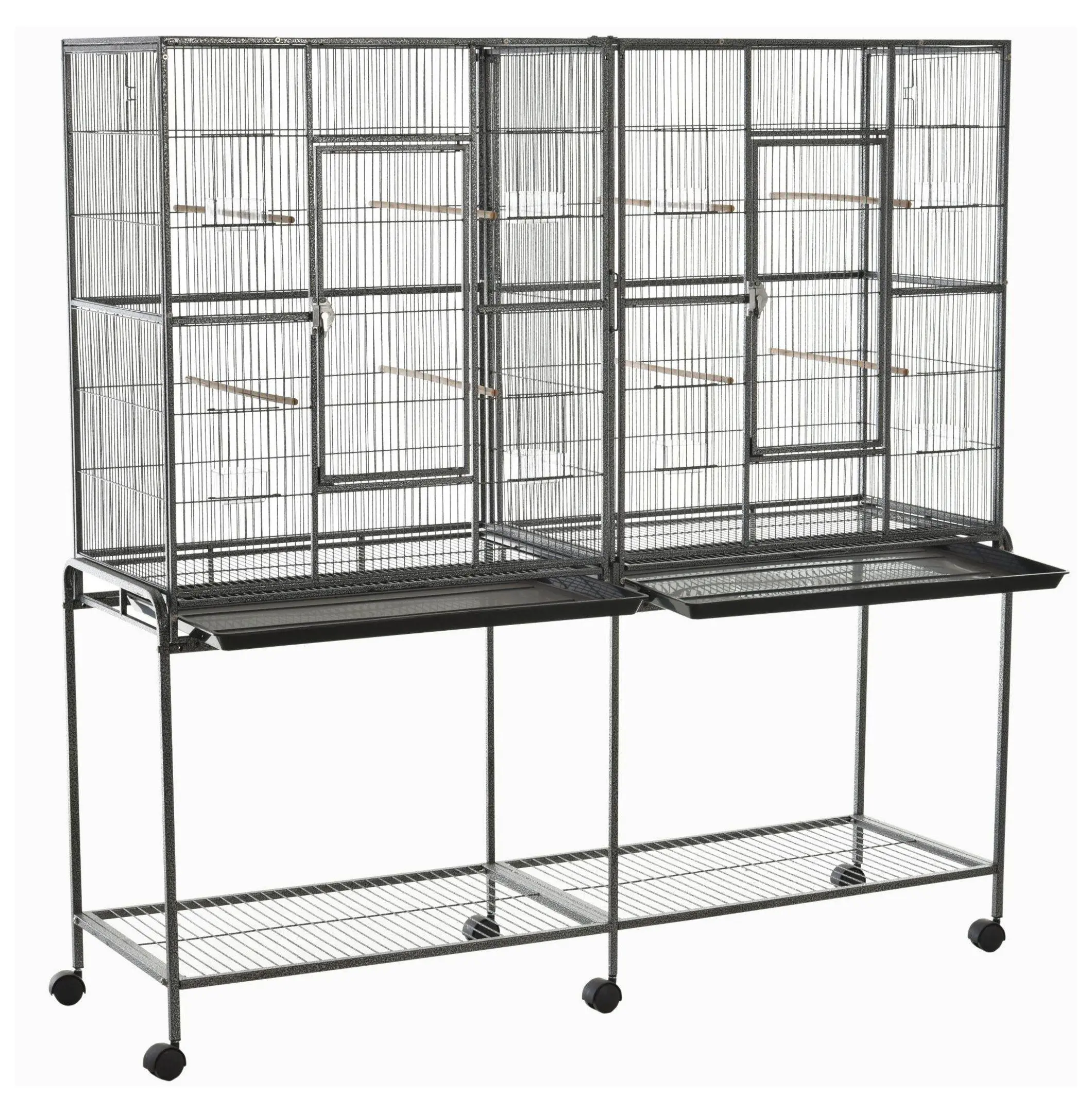 65" Steel Bird Cage with Rolling Stand, Plastic Feeders, Multi-Level Play Center, Perches, Perch Access, 3.25l x 3w x 2h Dimensions, 66lbs Weight Capacity, Solid Frame, Bottom Shelf, Easy Cleaning for Cockatiels