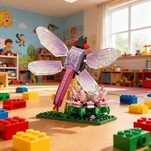 Insect World Series Building Block Toy Dragonfly Model for Children's Educational Puzzle Play Decorative Ornament Gift with Transparent Protective Cover