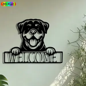 1pc Rottweiler Welcome Sign Metal Wall Art, Smiling Rottweiler Statue Mural, Artistic Wall Sign, Intricate Craftsmanship, Perfect for Housewarming, Family Day Decor, Perfect for Porch Wall Entryway Living Room Decor, Ideal Gift for Dog Lovers.