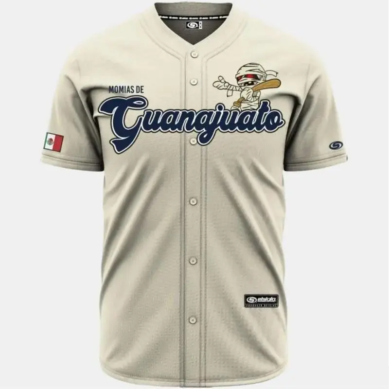 (BEIGE) momias de GUANAJUATO Baseball Jersey, Mexico Jersey for Men Women, Mexico Baseball Shirt, Hiphop Jersey, All-Over Print Baseball Jersey