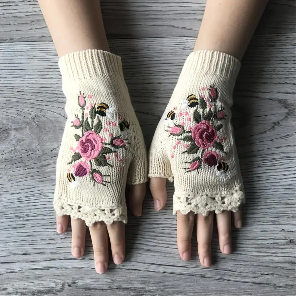 Unisex Handmade Fingerless Gloves - Elastic Knit Crochet Stretch-Fit Flexible Hand-Woven Knits 4-Finger Women's Gloves for Autumn & Winter Comfort, Fashion Writing Accessories, Stretch-Fit Women's Gloves, Flexible Women's Gloves