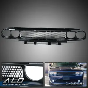 Fit For 08-2014 Dodge Challenger Front Bumper Upper Grille Black w/ Chrome Trim