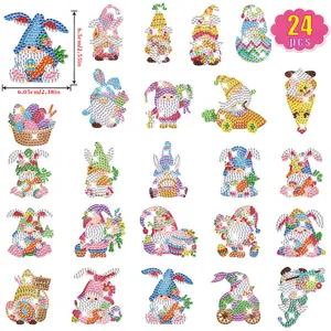24pcs DIY Diamond Painting Cartoon Animals Set, Mosaic Stickers for Easter Crafts, Fun Gift Set for Kids and Adults