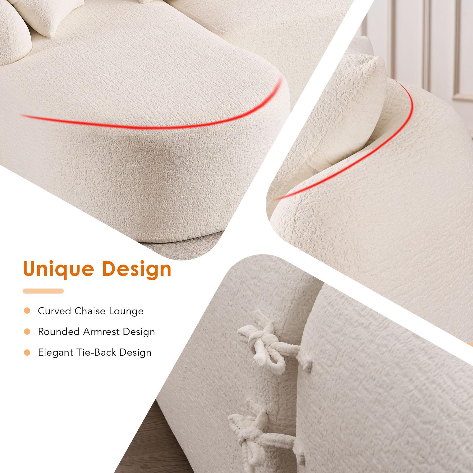 Curved Chaise L-Shape Sectional Sofa, Compression Sponge Modular Chenille Couch, No Assembly Required, 30D High-Density for Living Room, Bedroom, Apartment & Lounge