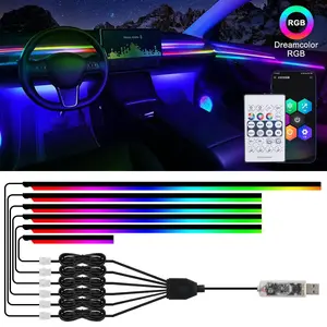 Acrylic Interior Car LED Strip Light with APP, RGB Color Fiber Optic Ambient Lighting, 16 Million Colors, Sound Active, Car Decor
