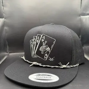 Silver Gambler SnapBack Hat with Poker Card Design and Barbed Wire Detailing