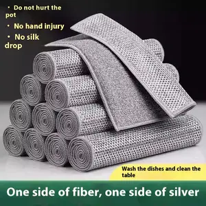 Pack of 5 Multi-Functional Anti-Scratch Metal Wire Cleaning Cloth - Dual-Sided Magic Kitchen & Cookware Scrubber for Wet and Dry Use - Reusable Bamboo Charcoal Dishcloth - Versatile Household Cleaning Napkin with Strong Absorbency and Soft Fibers