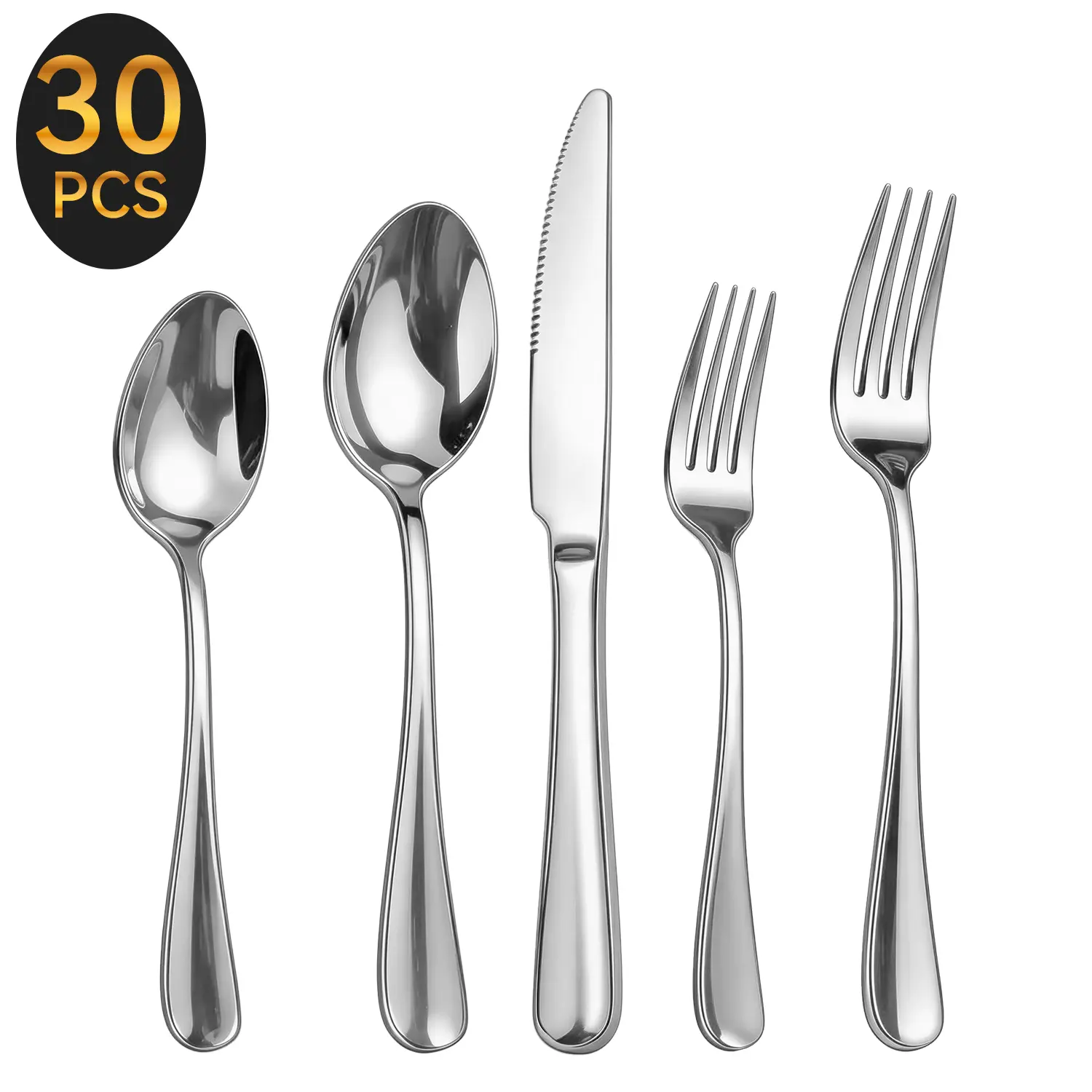 30 Pcs Silverware Set for 6, Stainless Steel Flatware Tableware Set, Include Forks Spoons and Knives Set, Mirror Polished Cutlery Utensil Set for Home Restaurant, Dishwasher Safe