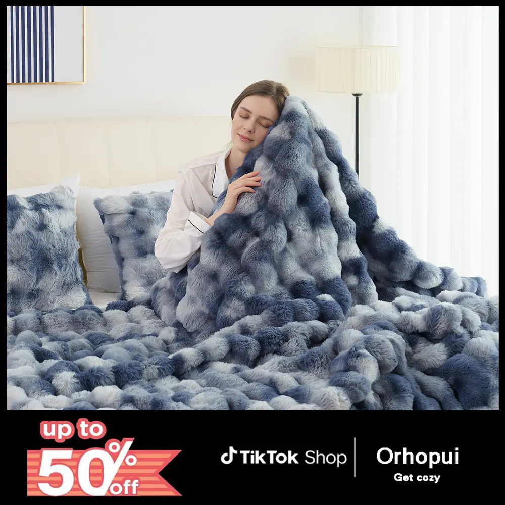 ORHOPUI 500g Faux Rabbit Fur Queen Blanket for Bed, Thick & Warm Bed Blankets for Winter, Soft Cozy Fluffy Decorative Blankets for Living Room, Bedroo