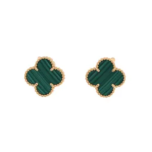 Pre-owned Van Cleef & Arpels Vintage Alhambra Earrings 18K Yellow Gold and Malachite by Rebag