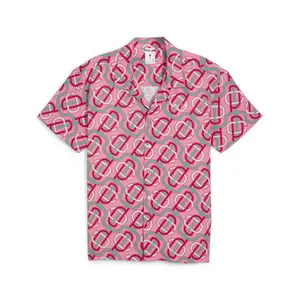 PUMA Mens X Palm Tree Crew Graphic Collared Short Sleeve Button Up Shirt Casual Tops Casual - Pink