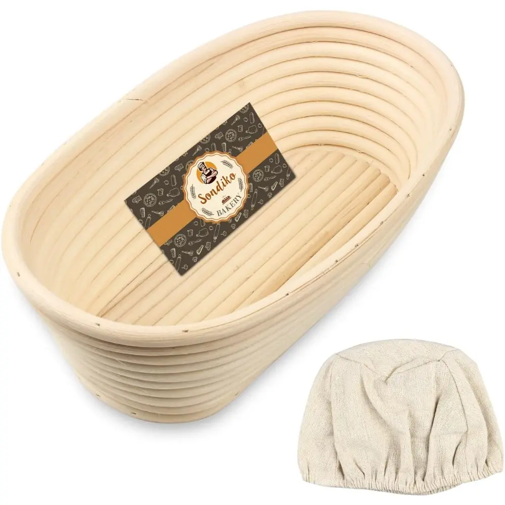 Oval Bread Proofing Basket, Handmade Sourdough Bread Baking Supplies, Banneton Bread Proofing Basket Brotform with Proofing Cloth Liner for Sourdough Bread Baking (9.6 x 6 x 3 in)