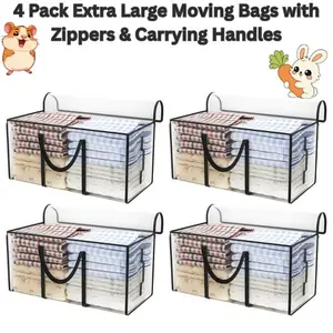 4 Pack Extra Large Moving Bags with Handles – Heavy Duty Moving Storage Totes, Heavy-Duty Storage Tote, 97L Space Saving Moving Supplies, Zippered- Easter Gift