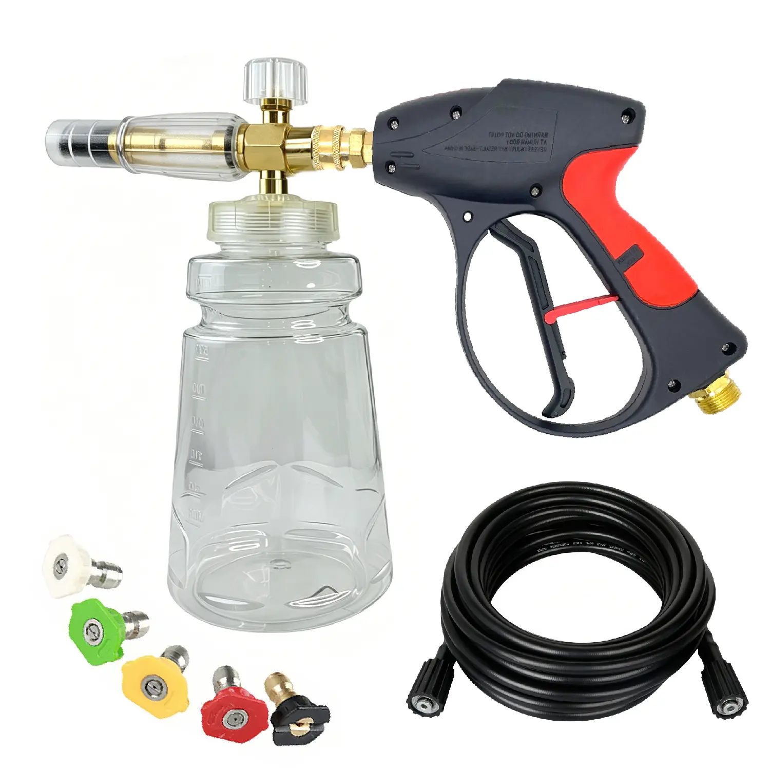 High Pressure Washer Handheld Water Spray Tool Snow Foam Lance,3000 PSI 1L Cannon Foam Blaster Power Washer With 1/4" Quick Connector Car Wash Foam Cannon Kit With 5 Pressure Washer Nozzle Tips+30FT Hose