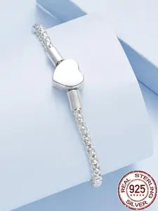 S925 Sterling Silver Heart Charm Bracelet, Heart Shaped Bracelet, Fashionable Jewelry for Women & Girls, Trendy All-match & Exquisite Jewelry for Birthday Gift