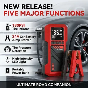 Multifunctional car emergency starter including 8000A battery booster starter, 180 PSI air compressor, 8000MAh battery pack, tire pressure monitor, flashlight, equipped with jumper connector and inflation accessories, car rescue tool, Car tool kit