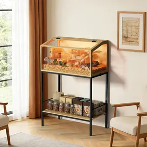 Bingopaw Modern Hamster Cage with Storage Shelf and LED Light, Chewproof Glass Hamster Cage, Clear Tempered Glass Modern Habitat with Top Opening Wide 31.5” (Excluding Interior Decor) #SummerVibes #petlovers