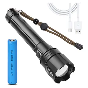 XHP360 LED 5000 LUMENS Flashlight, Zoomable & USB Rechargeable, Waterproof Outdoor Torch for Camping Hiking Fishing Night Riding