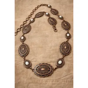 Vintage Copper Conch Chain Waist Chain with White Stone - Adjustable Women's Western Belt, Cowboy Cowgirl Belt *Final Sale*, Women's Western Belts