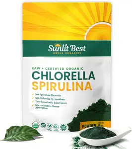 Sunlit Best Organic Chlorella & Spirulina 8oz Powder - Pure Superfood Supplement with Blue Green Algae, Chlorophyll & Vegan Protein