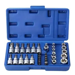 Professional 34pcs 3/8-Inch Drive Torx Bit & E-Torx (Star) Socket Set, Cr-V E4–E20, S2 T10–T60, Tamper Proof TT10–TT55, with 5/16"F to 3/8"M Adapter – Ideal Hand Tools for Automotive, Bike & Home Repair