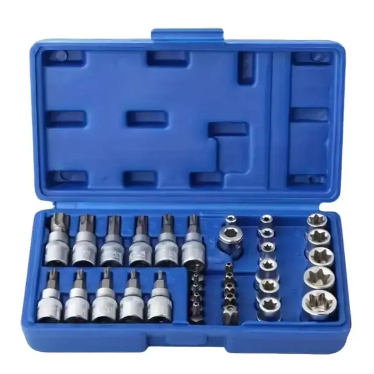 【FathersDayGift】Professional 34pcs 3/8-Inch Drive Torx Bit & E-Torx (Star) Socket Set, Cr-V E4–E20, S2 T10–T60, Tamper Proof TT10–TT55, with 5/16"F to 3/8"M Adapter – Ideal Hand Tools for Automotive, Bike & Home Repair
