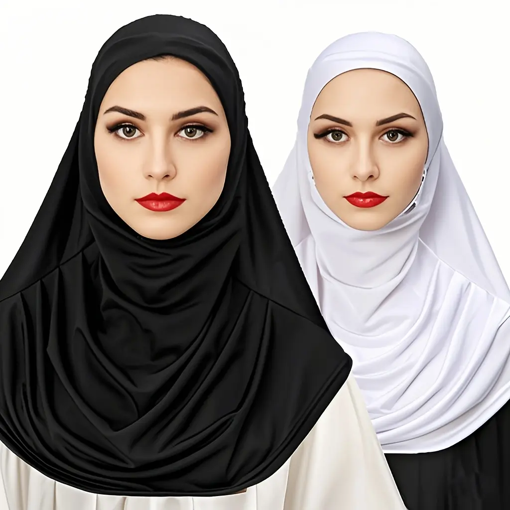 2-Pack Muslim Women'S Fashionable Wrinkle-Free Hijab Scarves, Breathable Polyester 100%, Solid Color, Mature Style, Windproof & Sun-Proof, Yarn-Dyed Craftsmanship, No Feathers, for Going Out, Prayer, Casual Wear, Eid Gift