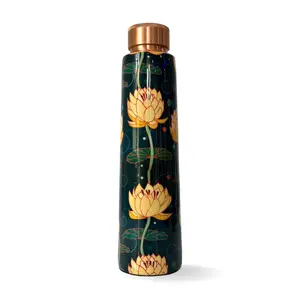 950mL Copper Bottle - White Lotus Flowers Design