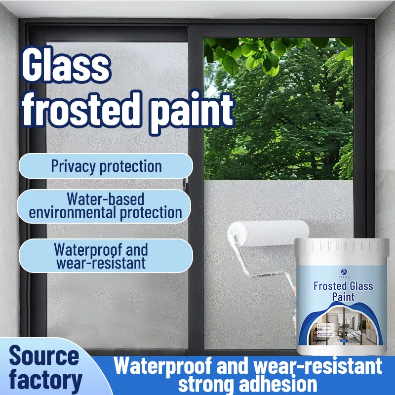[US Seller] 500g Water-Based Frosted Glass Privacy Paint, Covers Up to 5㎡, DIY Frosted Glass Coating for Windows & Shower Doors, Matte Finish with Brush & Gloves