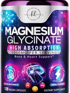 Magnesium Glycinate 1000mg - High Absorption & Chelated to Support Bone, Muscle, Nerves & Heart Health - Natural Sleep & Stress Support Women & Men - Vegan, Gluten & Soy Free, Non-GMO - 60 & 120 Capsules Count magnesium complex