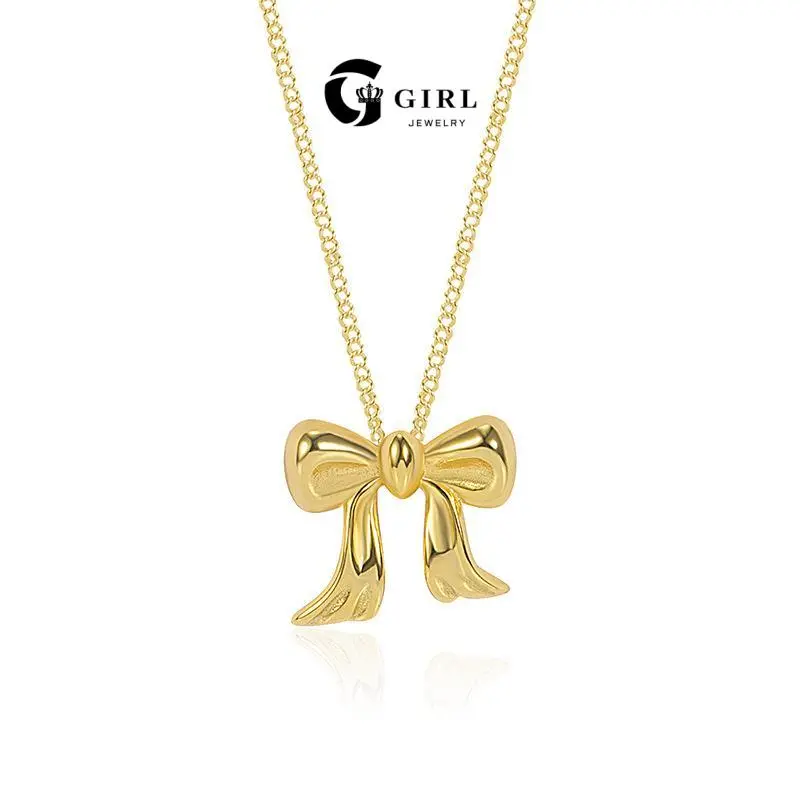 GGIRL Adjustable bow pendant necklace stainless steel material understated and elegant highlighting temperament an ideal gift for Mother's Day