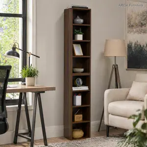 8-Tier ARCH Media Tower Rack - Sturdy, Waterproof Slim CD/DVD Storage Cabinet with Adjustable Shelves, Tall Narrow Stackable Bookshelf, Multi-functional Home Office Storage System Shelf Furniture