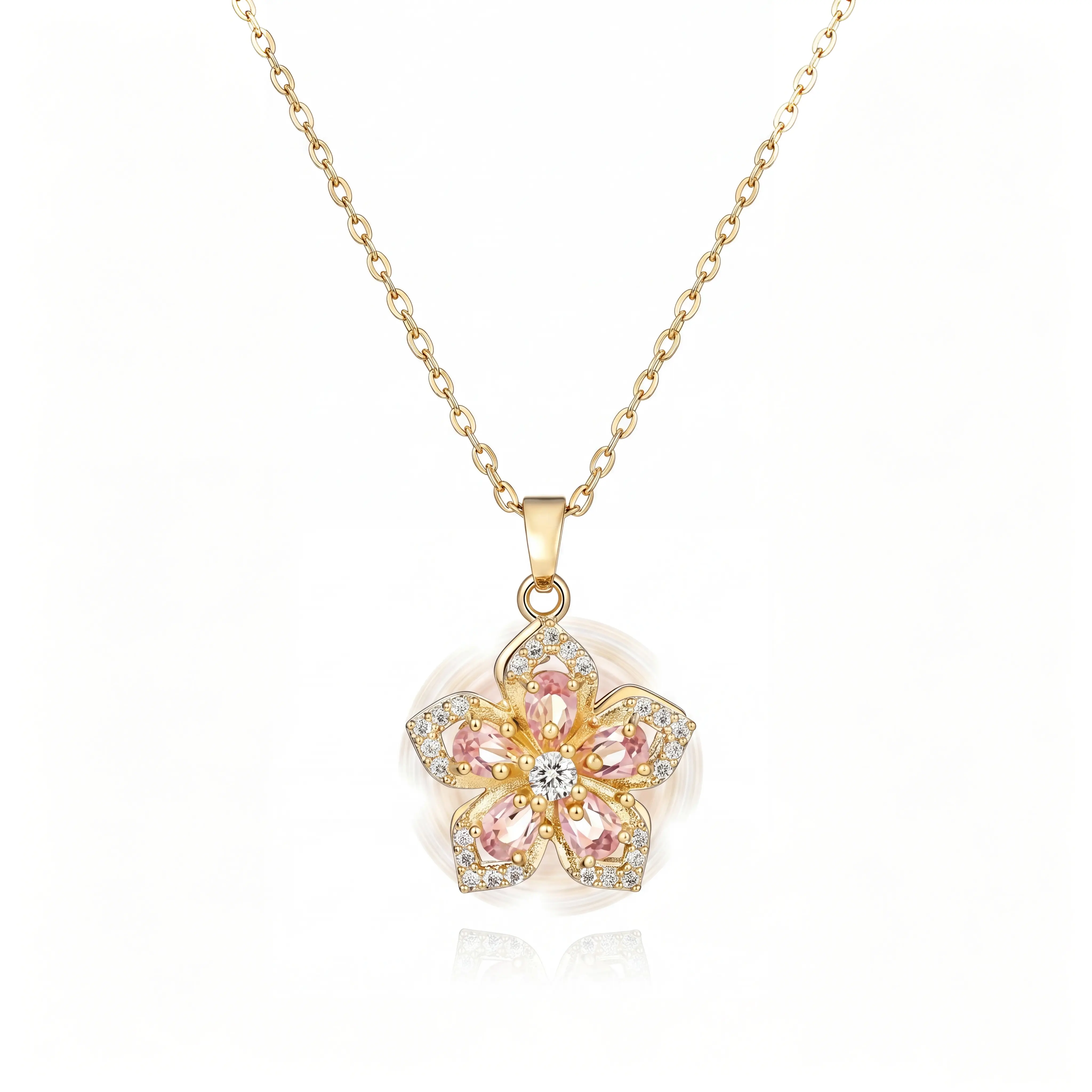 Gold Flower Fidget Necklace, Rotatable Crystal Silver Blossom Pendant Necklace, Adjustable Spinning Fidget Necklace, Redbud Flower Choker, Necklace for Women,Funny Gift Jewelry