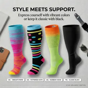 【Nomad Ridge】Extra Wide Calf CompressionSocks for Men & Women Trendy StripedSports Design Breathable Quick-Dry FabricFirm Compression Support Plus Size Fit Anti-Slip Anti-Friction Free Experess