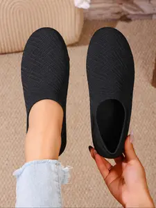 Women's Ballet Flats, Round Toe Knit Slip-On Walking Shoes, Comfortable Fashion Formal Shoes, Casual Textile Upper, Fashionable Flats, Casual Wear Shoe, Spring & Fall