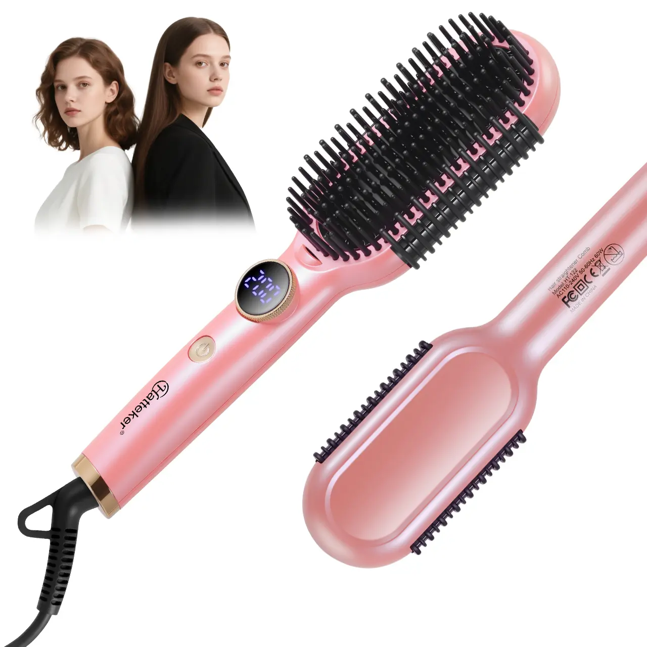 Dual purpose straightener with curling iron, negative ion hair care, LED digital display, multi temperature control, anti scald design, hair styling tool