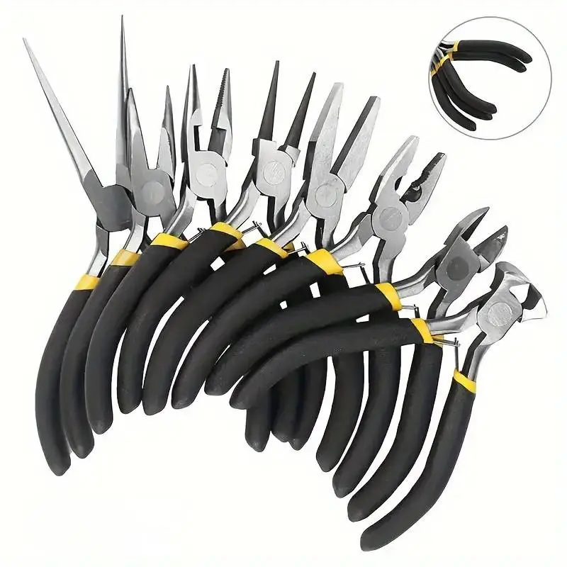 8-Piece Professional Multi-Function Pliers Set, Ergonomic Design, 4.5 Inches, Includes Mini Bending Plier, Needle Nose Plier, Etc., Metal, Manual Tools, Multipurpose Plier Set