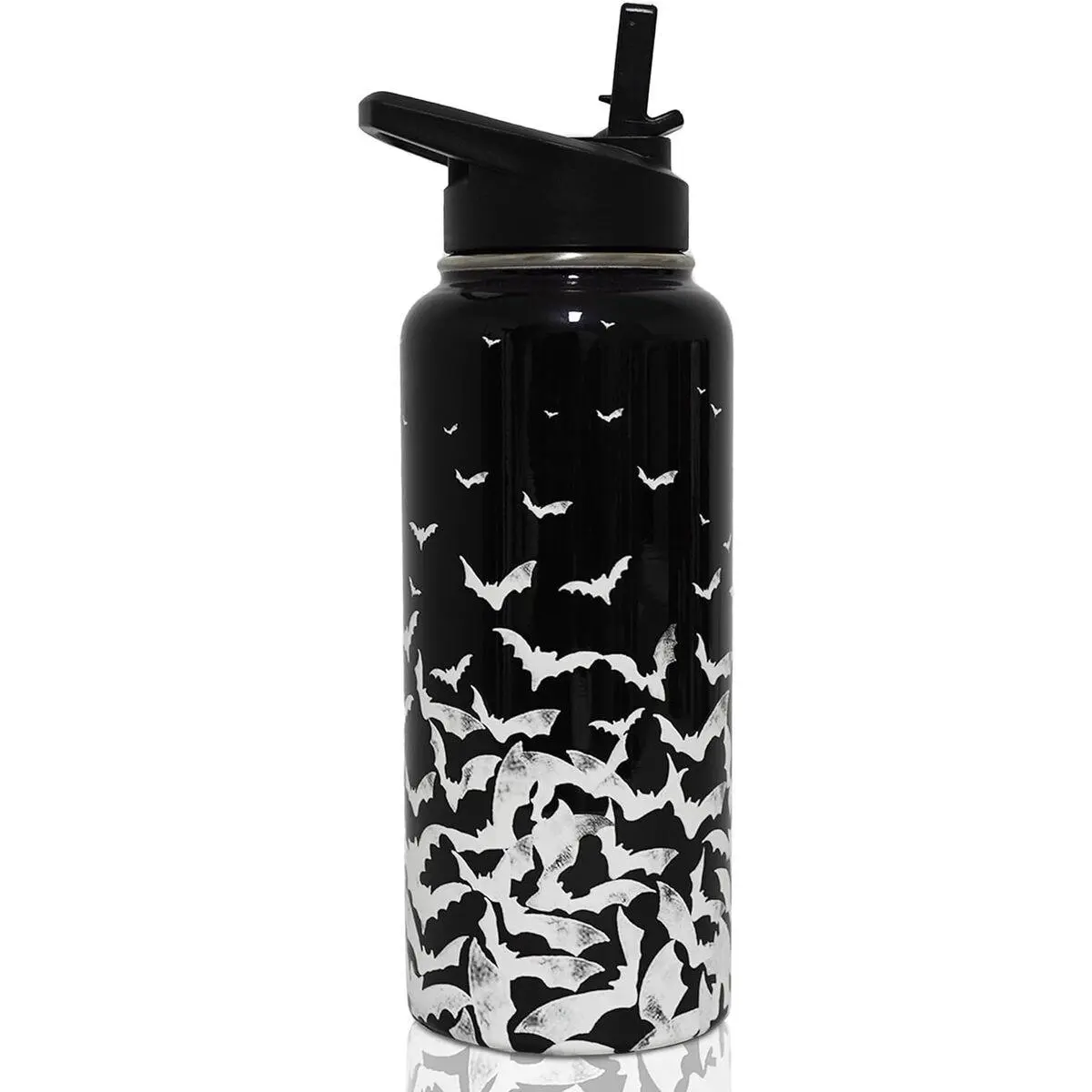 32 oz Vacuum Insulated Stainless Steel Halloween Tumbler - Double Wall Beverage Cup, Leakproof Portable Straw Bottle, Bat-Design Reusable Gift for Women (Do Not Machine Wash), Insulated Cup