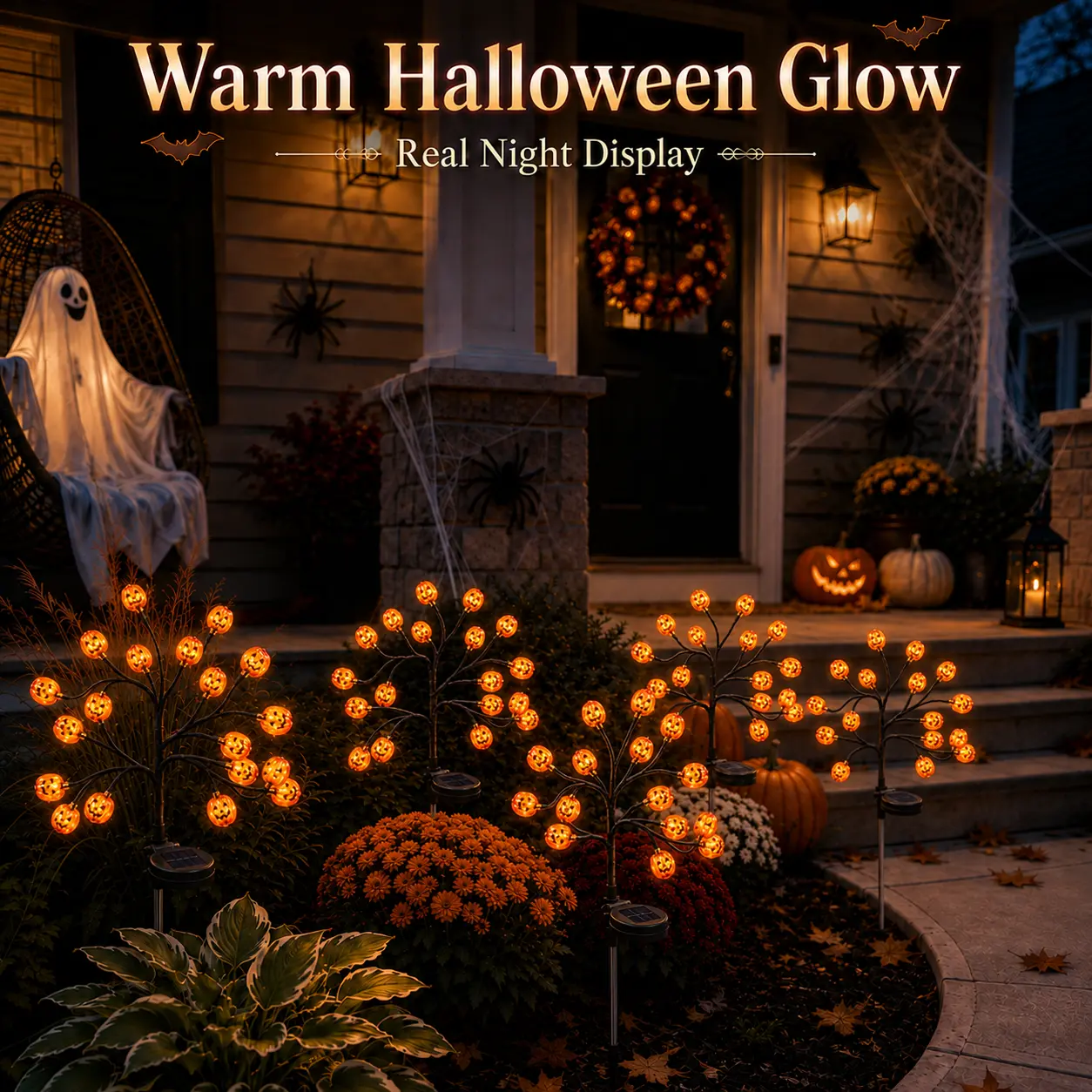 Solar Halloween Pumpkin Tree Lights Durable PS Pumpkin Heads,20-Head Halloween Garden Lights with 2 Lighting Modes & Auto On/Off, Outdoor Pathway Yard Lawn Decor, 2/4 Pack tiktokshopbacktoschool Outdoor Decoration Light Decorative Solar Lights