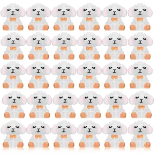50/100 Pcs Mini Resin Sheep Figurines Little White Sheep God Lamb with Cross Christian Pattern Religious Animal Ornaments for Church Garden Lawn Micro Landscape Decorations,Easter Gift and Egg Stuffing