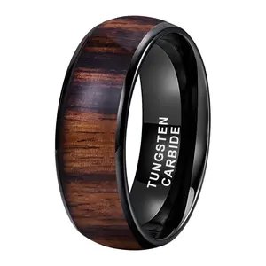 Black Tungsten Carbide Ring for Men Deep Red Wood Inlay 8MM Comfort Fit Engagement Wedding Promise Ring Durable Mens Fashion Band